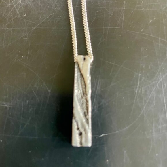 Brutalist Sterling Silver Chain w/ Tree Bark Pendant Men's